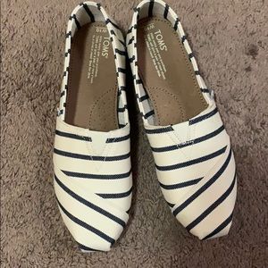 Toms Navy and White Striped Flats